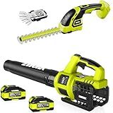 EWORK Cordless Leaf Blower and Hedge Trimmer Combo with 2 x 3.0Ah Batteries, Fast Charger, Electric Leaf Blowers for Lawn Care, 2-in-1 Electric Shrub/Bush Trimmer & Grass Shears