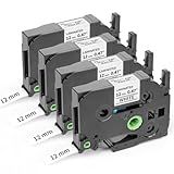 Label Maker Tape Refill Tze TZ Tape 12mm 0.47 Laminated White Compatible with Brother 12mm .47 Laminated White Tz Tape TZe-231 TZ-231 for PT-D200 D210 D220 H110 D410 P710BT 1750 1180 1880 2040, 4-Pack