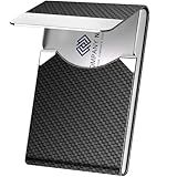 DMFLY Business Card Holder, Metal Slim Business Card Case, Pocket Card Holder for Women or Men, PU Leather Business Card Holder Case RFID Blocking Name Card Holder with Magnetic Closure, Black Carbon
