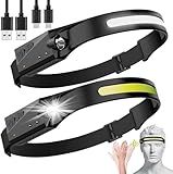 Avlxt LED Headlamp, 2 Pack Rechargeable Flashlight for Adults, 230 Wide Beam Headlight, Motion Sensor Head Lamp, Adjustable Headband Outdoor Waterproof Head Light for Running, Camping, Hiking