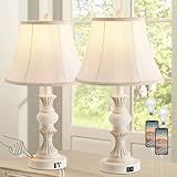 Touch Control Table Lamp Set of 2, 3-Way Dimmable Bedside Lamp with 2 USB Charging Ports, French Country Style Nightstand Lamps with Faux Silk Shade for Living Room, Bedroom - Antique White