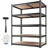 REIBII 2400LBS Storage Shelves 5 Tier Garage Shelving Heavy Duty, Adjustable Metal Shelving Unit, Garage Shelves for Basement, Warehouse, Pantry, Closet, Kitchen 72" H x 35.55" W x 16" D, Black