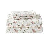 Laura Ashley - Flannel Sheets Queen Size, Anti-Pilling & Wrinkle Resistant Cotton, Touchably Soft for All-Season Comfort - Bed Sheets with Matching Pillowcases & Fitted Sheet (Audrey Pink)