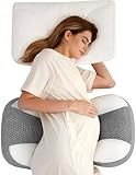 Momcozy Plus W Shaped Pregnancy Pillow for Sleeping - Adjustable Maternity Pillow for Side Sleepers - Portable Wedge Belly Support -Compact Design for Back Belly and HIPS, Grey White