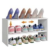 X-cosrack 2-Tier Shoe Rack Organizer for Closet, Expandable and Adjustable White Shoe Rack, Stackable Iron Wood Combination Shoe Storage Shelves for Closets, Entryway, Small Space, Hallway, Garage