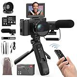 Digital Camera with Creator Accessory Kit 4K Photography Cameras 48MP Remote Control Vlog Camera for Beginners Autofocus Flip Screen with Tripod Grip, Wide-Angle & Macro Lens, Mic, Batteries Black