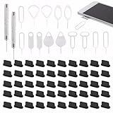 16 PCS Sim Card Removal Tool, Sim Ejector Tool, Comes with 50 Pieces of Mobile Phone Dust Plugs Type-C Data Plugs, Small and Portable, Available for All Mobile Phones