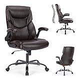DUMOS Office Chair - Ergonomic Executive Computer Desk Chairs with Adjustable Flip-up Armrest, Swivel Task Chair with Lumbar Support, PU Leather, Dark Brown