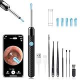 Ear Wax Removal - Earwax Remover Tool with 8 Pcs Ear Set - Ear Canal Cleaner with 1080P Camera - FSA HSA Eligible - Ear Cleaning Kit with 6 Ear Spoon - Ear Camera for iOS & Android (Black)