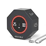 Secura Pomodoro Timer, Rotating Cube Time Tracker, Flip Gravity Sensor with 7 Presets(5/10/15/20/25/50/90 Minutes), Visual Progress Bar for ADHD, Kids, Tasks, Work, Study (Dark Gray)