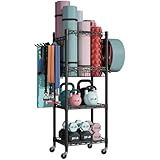 FUTASSI S1 Home Gym Storage, 3-Tier Workout Equipment Organizer with Wheels for Yoga Mats, Foam Roller, Dumbbells, Kettlebells, and Resistance Bands, 47.2" H x 27.1" L x 11.8" D, Black