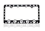 Made in USA 3D Raised Paws Print Custom Designed License Plate Frame for All Pet Lovers Cat Dog Owners Paw (White)