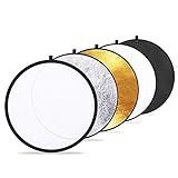 Etekcity 24" (60cm) 5-in-1 Photography Reflector, Multi-Disc Light Reflectors for Photography, Collapsible with Bag - Translucent, Silver, Gold, White and Black