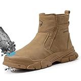 SFSDOUN Welding Boots for Men,Slip On Indestructible Steel Toe Work Boots for Men,Men's Fireproof Safety Steel Toe Shoes,Construction Men's Work Shoes for Welder. Deep Brown