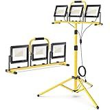21000 Lumen LED Work Lights with Stand: 3 Head Adjustable Work Light with Individual Switch, IP66 Waterproof Foldable Tripod, 16.5FT Cord for Indoor/Outdoor Job Site Construction Garage Lighting