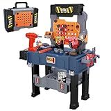 MUGEYMYD Kids Tool Bench Set with Electric Drill and Realistic Tool, Pretend Play Construction Workbench Toys for Toddlers, Build a Kids Tool Workshop Set for Boys and Girls, Ages 3-8.
