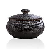 Lependor Ceramic Ashtray with Lids, Windproof, Cigarette Ashtray for Indoor or Outdoor Use，Ash Holder for Smokers,Desktop Smoking Ash Tray for Home Office Decoration - Black
