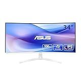 ASUS 34” Ultra-Wide Curved Eye Care Monitor (VU34WCIP-W) – WQHD (3440x1440), 1500R Curvature, Frameless, 100Hz, Nano-ion, SmoothMotion, Eye Care Plus, USB-C PD 65W, Speakers, 3 yr Warranty