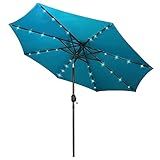Blissun 9 ft Solar Umbrella 32 LED Lighted Patio Umbrella Table Market Umbrella with Tilt and Crank Outdoor Umbrella for Garden, Deck, Backyard, Pool and Beach (Cerulean)