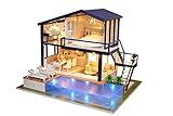 CUTEROOM Miniature House Kit, DIY Dollhouse Kit for Adults to Build, Mini House Making Kit with Furnitures, Time Apartment Dollhouse Kit with Swimming Pool Gifts for Women