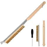 Aolso Pizza Oven Brush, 21" Brush and Stainless Steel Scraper for Pizza Stone, BBQ Grill Cleaning Brush Non Scratch Heat Proof Brass Bristles with Screwdriver, Outdoor Pizza Oven Accessories