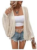 Verdusa Women's Oversized Summer Cardigan Lightweight Sweater Crochet Knit Beach Cover Up Spring Vacation Outfits Apricot Large