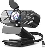 TRAUSI 1080P Full HD Webcam with Privacy Cover, Wide Angle Lens, Active Light Correction, Plug and Play USB Webcam for PC, Desktop, Laptop