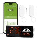 MOCREO WiFi Freezer Thermometer Alarm with Digital Monitor Hub, App and Email Alerts, 2-Year Data Export, No Subscription Fee, 2 Remote Temperature Sensors for Home Refrigerator, Fridge, Freezer