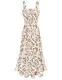 GRACE KARIN Women's 2025 Summer Floral Boho Dress Square Neck Strapped Swing A Line Sundress Beach Long Maxi OutfitsBeige L