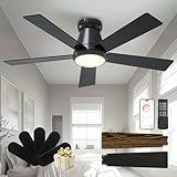 CubiCubi Ceiling Fans with Lights, 42 Inch Low Profile Ceiling Fan with Light and Remote/APP Control, Flush Mount, Stepless Dimmable, 6 Speeds, Quiet, LED Smart Ceiling Fans for Indoor Bedroom, Black