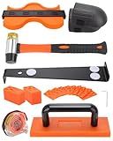Hutigertech 67-Piece Laminate Flooring Tools Kit - Professional Wood Flooring Installation Kit with Knee Pads, Double-Ended Hammer, Pull Bar, Tapping Block, 10" Contour Gauge, Tape Measure and Spacers