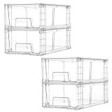 Vtopmart 4 Pack Stackable Storage Drawers,Clear Acrylic Drawer Organizers with Handles, Easily Assemble for Fridge, Bathroom,Kitchen Undersink,Cabinet,Pantry Organization and Storage