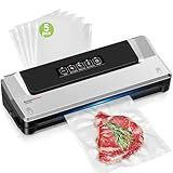 Bonsenkitchen Vacuum Sealer Machine | Compact Food Sealer for Kitchen Storage & Meal Prep | Multiple Modes​​ | External Vacuum System | 5 Bags, Silver​​