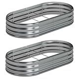 Foxlang 8x4x1ft(2 Pack) Galvanized Oval Raised Garden Bed,Outdoor Planter Box Metal Patio Kit Planting Bed for Vegetables Flowers Herb,Silver