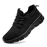 IQYNAM Running Shoes for Men Women Tennis Walking Slip on Unisex Slip-Resistant Work Shoes Breathable Athletic Workout Gym Black Sneakers Size Women 8/Men 6.5
