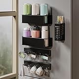 Evemlceol Magnetic Cup Holder for Fridge for 20/30/40 oz Stanley Tumblers Water Bottle Holders & Lid Hook Organizers 2 Pack with Straw Accessories Storage (6 Cups, 10 Hooks)