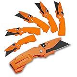 Lichamp 6-Pack Folding Utility Knife, Quick-Change Box Cutter with Razor Blades & Belt Clip, Portable Construction Tool for DIY, Outdoor & Warehouse Use, Orange