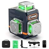CIGMAN Laser Level Self Leveling 3x360° 3D Green Cross Line for Construction and Picture Hanging, Rechargeable battery, Remote Controller, Magnetic Rotating Stand Included
