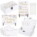 Gilprop Share a Memory Card for Celebration of Life 100 Pcs Funeral Memorial Cards 2 Wood Sign with 4 Holds Memorial Box with Pen for Funeral Decorations(Wildflowers)
