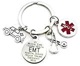 Kit's Kiss EMT Emergency Medical Technician Keychain Red Alert Ambulance Stethoscope Caduceus Medical Symbol Charm EMT graduation Gift