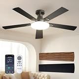 Passky Ceiling Fans with Lights, 52 inch Flush Mount Ceiling fan with Remote Control, Low Profile Ceiling Fan for Bedroom, Farmhouse, Reversible, 3CCT, Dimmable, Noiseless DC Motor, Black