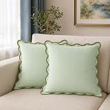 Folkulture Throw Pillow Covers 20x20, Scalloped Sage Green, Set of 2