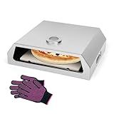 PAXLINSEN Pizza Oven for Grill with A Pair of Gloves, Outdoor Portable Pizza Maker with Temp Gauge for Camping, Backyard, Black