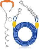 Petbobi Dog Tie-Out Cable and Stake - 30ft Heavy Duty Cable with Spring, No Tangle, 16in Ground Stake, Ideal for Outdoor Yard, Camping, Suitable for Small Medium Large Dogs Up to 120 lbs, Blue