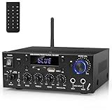 Romica Stereo Audio Amplifier, 2 Channel 500W Bluetooth 5.0 Home Theater Power Amplifier with FM, Echo, AUX, USB, SD, MIC Inputs, HiFi AMP for Passive Speakers and Active subwoofer