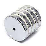 CMS MAGNETICS - 5-Pack RB60 C8 Ceramic Ferrite Round Base Magnet with Anti-Corrosion Chrome Plated Steel Cup and 50 LB Pull Force - Cup Diameter: 60.4mm, Center Hole: 6.9mm, Thickness: 8.9mm