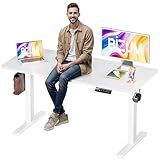 BIZUM Electric Standing Desk, 55x24 inches Height Adjustable Desk, Sit to Stand Desks Memory Gaming Computer Workstation for Home Office, White