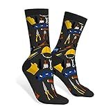 AOYEGO Buildings Tools Icons Set Funny Socks Construction Paint Ruler Hammer Drill Wrench Helmet Screw Pliers Novelty Casual Crew Socks Contrast Color Design for Women Men Gift