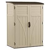 Suncast Outdoor Storage Cabinet Waterproof Resin Vertical Outdoor Storage Shed (54 cu. ft.) for Patio, Garden Tools, Cushions, & Equipment. Weatherproof Plastic Multi-Wall Design, Capacity Made in USA