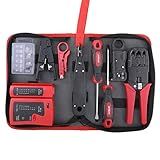 Hi-Spec 9pc Network Cable Tester Tool Kit Set for CAT5, CAT6, RJ11, RJ45. Ethernet LAN Crimper, Punchdown, Coax Stripper & More